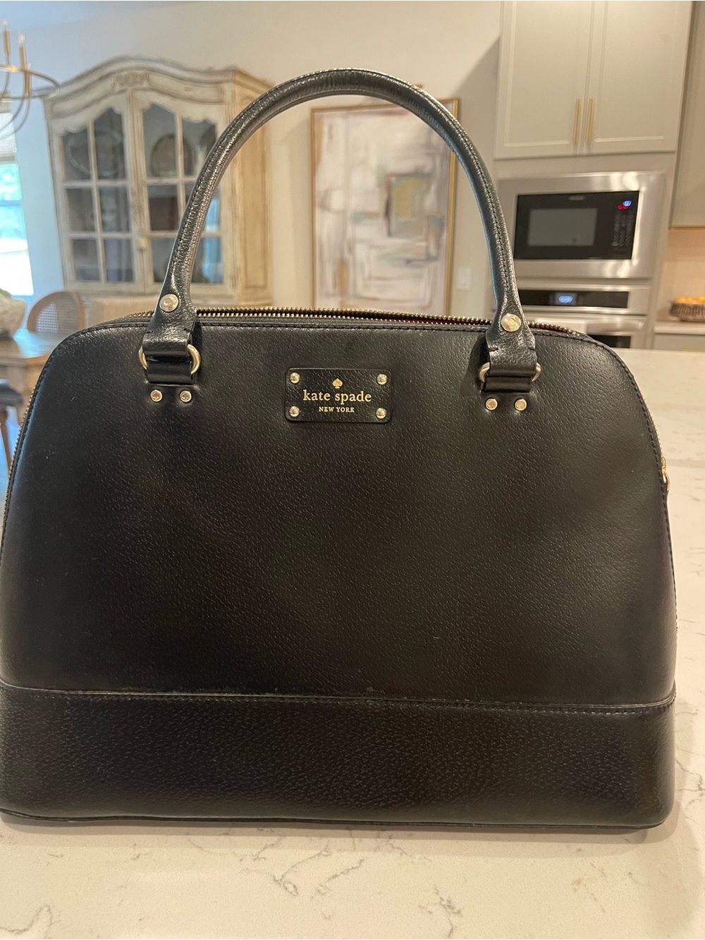 Kate Spade Wellesley Rachelle Black Leather Dome Satchel Pink Lining